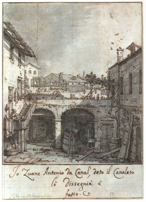 Canaletto (I): Ansicht eines Hofes in Padua, Die Terasse