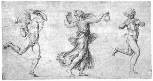 Romano, Giulio: Tanzende Bacchantin zwischen Faunen