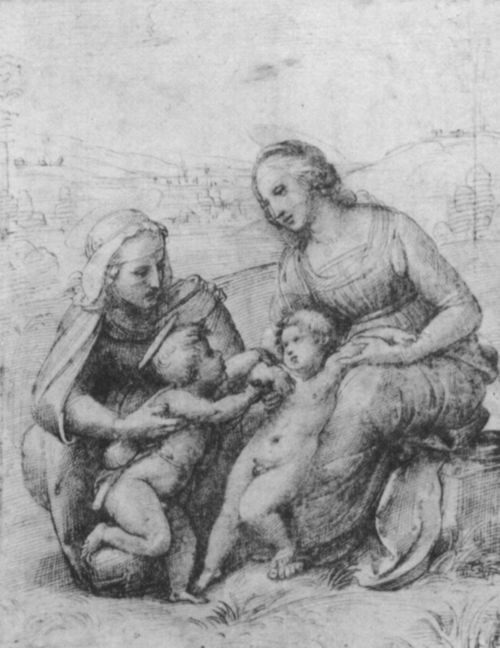 Raffael: Die Heilige Familie Canigniani, Studie, Madonna mit Jesus- und Johannesknaben sowie Hl. Elisabeth