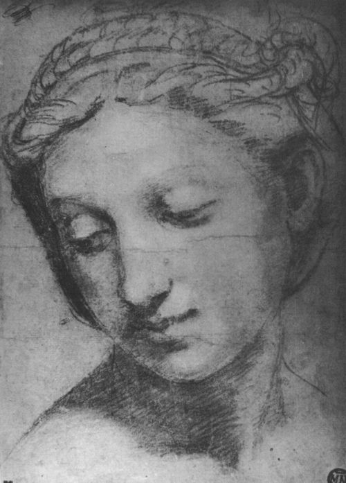 Raffael: Sala di Constantino, Studie fr die »Konstantinschlacht«, Weiblicher Kopf (Caritas)