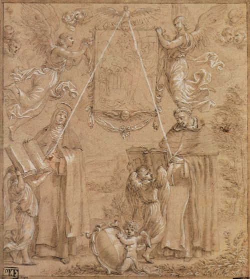Škréta, Karl: Hl. Therese und Johannes vom Kreuz mit dem Bild der Geburt Christi vom weißen Berg