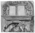 Cranach d. Ä., Lucas: Dekorentwurf, Schlafender Soldat vor einem Kamin mit zwei Leuchterengeln