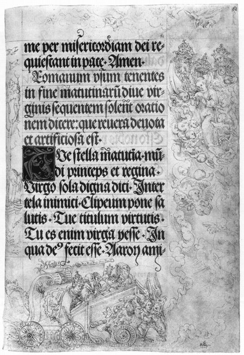 Cranach d. ., Lucas: Maximilianisches Gebetbuch, Marienkrnung und Vier Kirchenvter in einem von den vier Evangelisten gezogenem Wagen