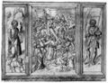 Cranach d. ., Lucas: Altarentwurf, Schrein, Mitteltafel: Kreuztragung, linker Flgel: Hl. Johannes der Tufer, rechter Flgel: Hl Zacharius