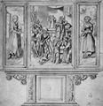 Cranach d. ., Lucas: Altarentwurf, Schrein, Mitteltafel: Christus vor Kaiphas, linker Flgel: Hl. Barbara, rechter Flgel: Hl. Ursula