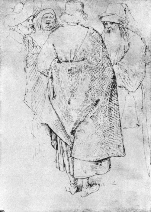 Bruegel d. ., Pieter: Studienblatt, Vier stehende Mnner im Gesprch