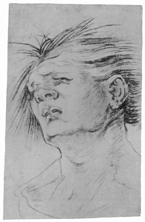 Baldung Grien, Hans: Skizze eines zurckgeneigten Mnnerkopfes mit abstehendem, strhnigem Haar