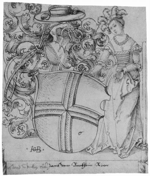 Baldung Grien, Hans: Wappen des Ritters Jakob v. Bergheim mit Dame als Schildhalterin