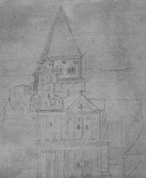 Baldung Grien, Hans: Klosterkirche Maursmnster, von Sdwest gesehen, Detail eines Skizzenblattes