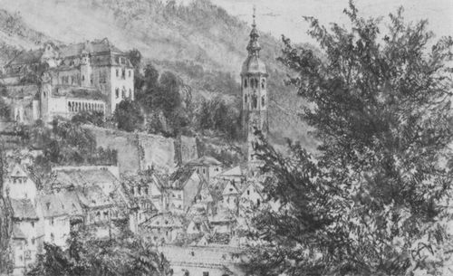 Menzel, Adolf Friedrich Erdmann von: Blick auf ein Schloss und Ortschaft (Baden-Baden)