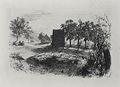 Menzel, Adolf Friedrich Erdmann von: Folge »Radier-Versuche«, Landschaft mit drei Hütten, fünfter Zustand