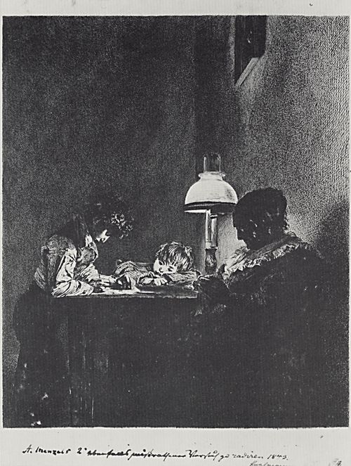 Menzel, Adolf Friedrich Erdmann von: Familie bei der Lampe