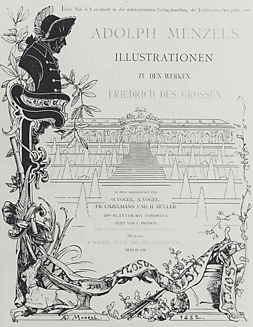 Menzel, Adolf Friedrich Erdmann von: Prospekt zur Jubilumausgabe der Illustrationen zu den »Werken Friedrichs des Groen«