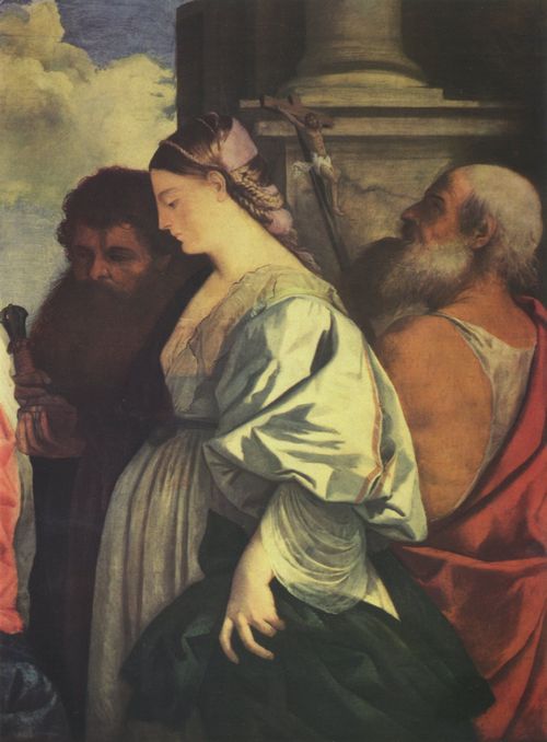 Tizian: Maria mit dem Kinde und vier Heiligen (Sacra Conversazione), Detail: Hl. Maria Magdalena