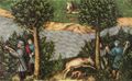 Cranach d. ., Lucas: Hirschjagd des Kurfrsten Friedrich des Weisen, Detail: Kurfrst Friedrich der Weise und Kaiser Maximilian