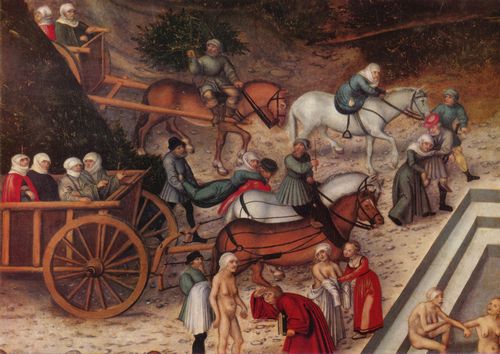 Cranach d. ., Lucas: Der Jungbrunnen, Detail: Ankunft der alten Weiber