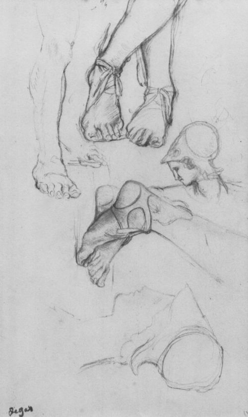 Degas, Edgar Germain Hilaire: Studien nach einem antiken Kopf, Bein- und Fustudien