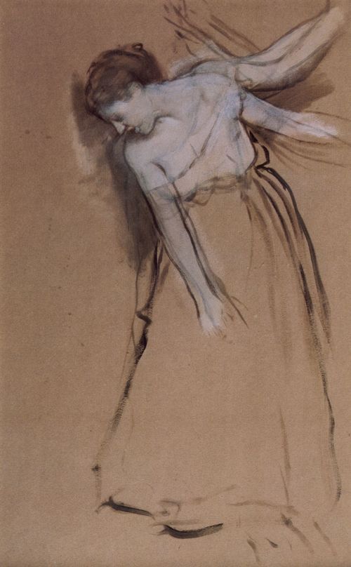 Degas, Edgar Germain Hilaire: Stehende mit gestreckten Armen, zur Seite gebeugt