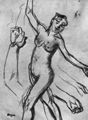 Degas, Edgar Germain Hilaire: Studienblatt mit weiblichen Akt in Schrittstellung und Armstudien