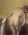 Degas, Edgar Germain Hilaire: Weiblicher Rückenakt mit Handtuch und Schwamm
