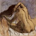 Degas, Edgar Germain Hilaire: Sitzender weiblicher Rckenakt beim Kmmen
