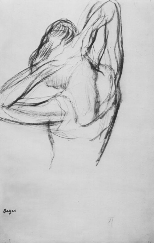 Degas, Edgar Germain Hilaire: Tnzerin in Halbfigur mit hinter dem Kopf gekreuzten Armen