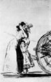 Goya y Lucientes, Francisco de: Sanlúcar-Album : Weinende junge Frau mit Kind, hinter einem Reisewagen