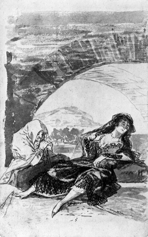 Goya y Lucientes, Francisco de: Madrid-Album : Maja und Kupplerin unter dem Bogen