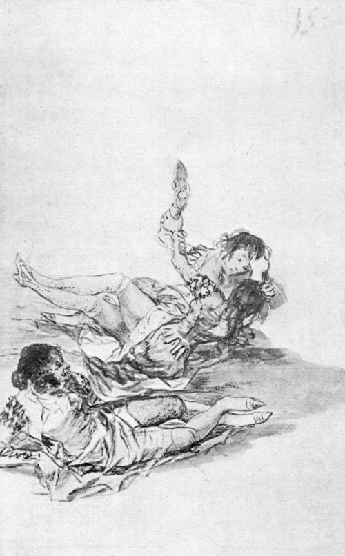 Goya y Lucientes, Francisco de: Madrid-Album : Zwei sich prgelnde Mdchen und lachender Majo