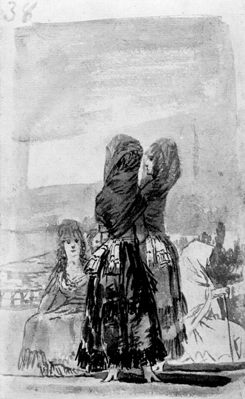 Goya y Lucientes, Francisco de: Madrid-Album : Zwei auf der Promenade stolzierende Majas