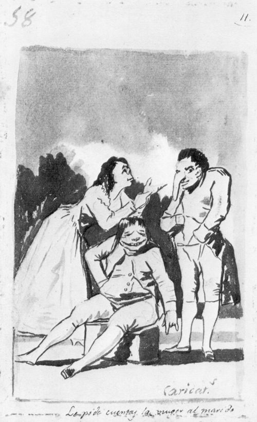 Goya y Lucientes, Francisco de: Madrid-Album : »Karikaturen, Sie fordert Erklrungen, die Frau vom Gatten«