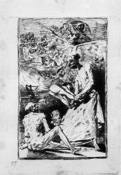 Goya y Lucientes, Francisco de: Zeichnungen fr »Los Caprichos«: »Siebenter Traum, Es blst«