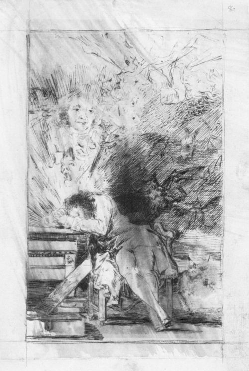 Goya y Lucientes, Francisco de: Zeichnungen fr »Los Caprichos«: »Der Schlaf der Vernunft gebiert Ungeheuer«