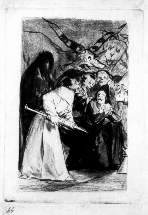 Goya y Lucientes, Francisco de: Zeichnungen fr »Los Caprichos«: »Schluck es, Du Hund«