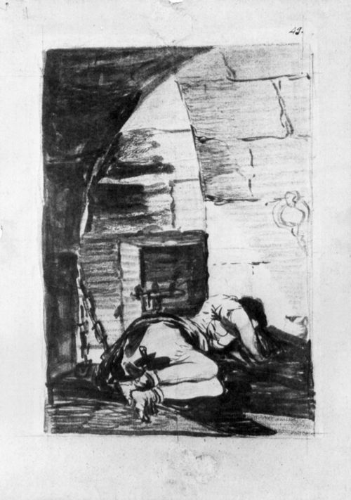 Goya y Lucientes, Francisco de: Zeichnungen fr »Los Caprichos«: Frau im Gefngnis