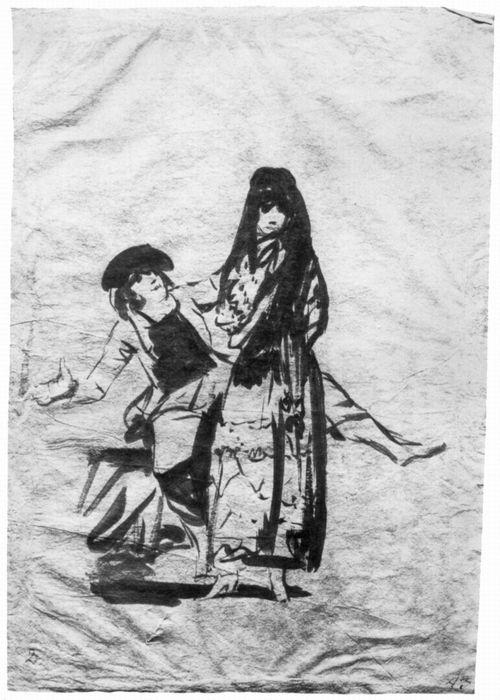 Goya y Lucientes, Francisco de: Zeichnungen fr »Los Caprichos«: Junger Mann ist einer Frau beim Entkleiden behilflich