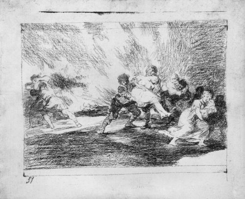Goya y Lucientes, Francisco de: Zeichnungen fr »Desastres de la Guerra«: »Desastre 41, Sie entkommen zwischen den Flammen«