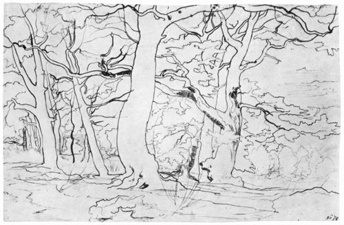 Horny, Franz Theobald: Waldlandschaft mit großen knorrigen Bäumen