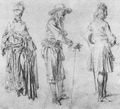 Watteau, Antoine: Studienblatt mit drei stehenden Figuren, zwei Mnner und eine Frau