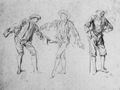 Watteau, Antoine: Zwei tanzende Mnner und alter Mann mit Stock
