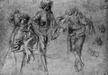 Watteau, Antoine: Studienblatt mit dreifachen Figur eines Schauspielers und Handstudien