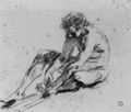 Watteau, Antoine: Mnnlicher Akt am Boden sitzend