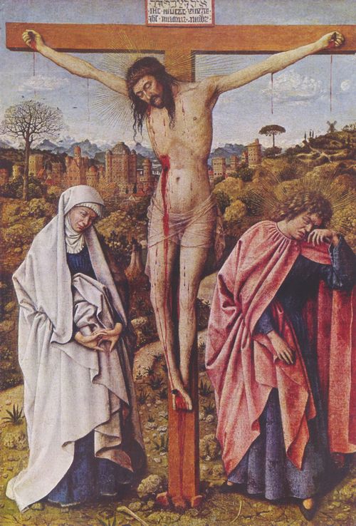 Eyck, Jan van: Christus am Kreuz zwischen Maria und Johannes
