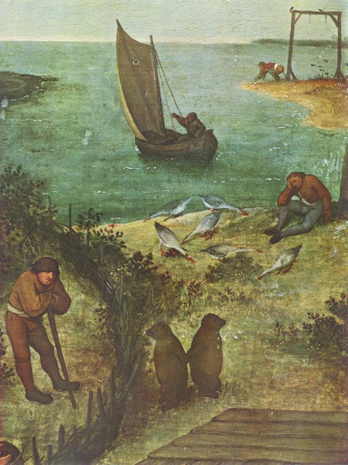Bruegel d. ., Pieter: Serie der sogenannten bilderbogenartigen Gemlde, Szene: Die niederlndischen Sprichwrter, Detail