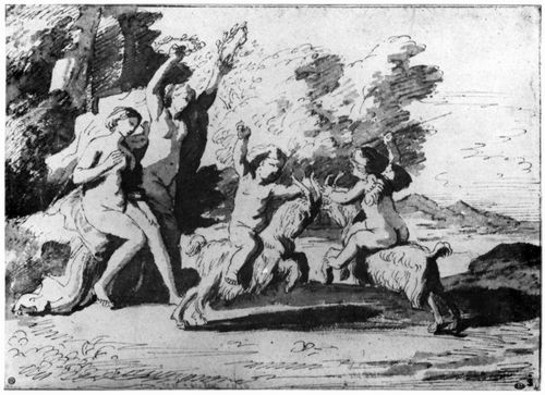 Poussin, Nicolas: Zwei auf Ziegen reitende Putti und zwei Nymphen