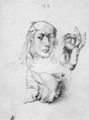 Dürer, Albrecht: Studienblatt mit Selbstporträt, Hand und Kissen