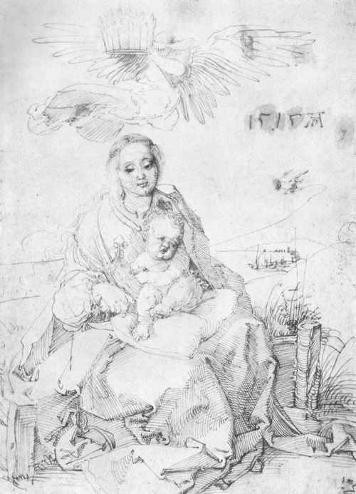 Drer, Albrecht: Maria mit Kind auf der Rasenbank, von einem Engel gekrt