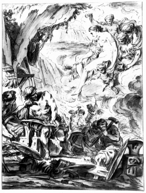 Eisen, Charles-Joseph: Venus in der Werkstatt des Vulkan, der die Waffen des Aeneas schmiedet