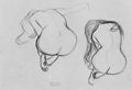 Klimt, Gustav: Zwei Studien eines sitzenden weiblichen Rückenaktes mit langem Haar