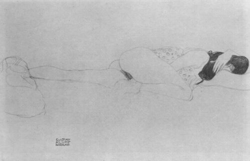 Klimt, Gustav: Liegender weiblicher Halbakt, den Kopf in die Beuge des linken Armes gelegt
